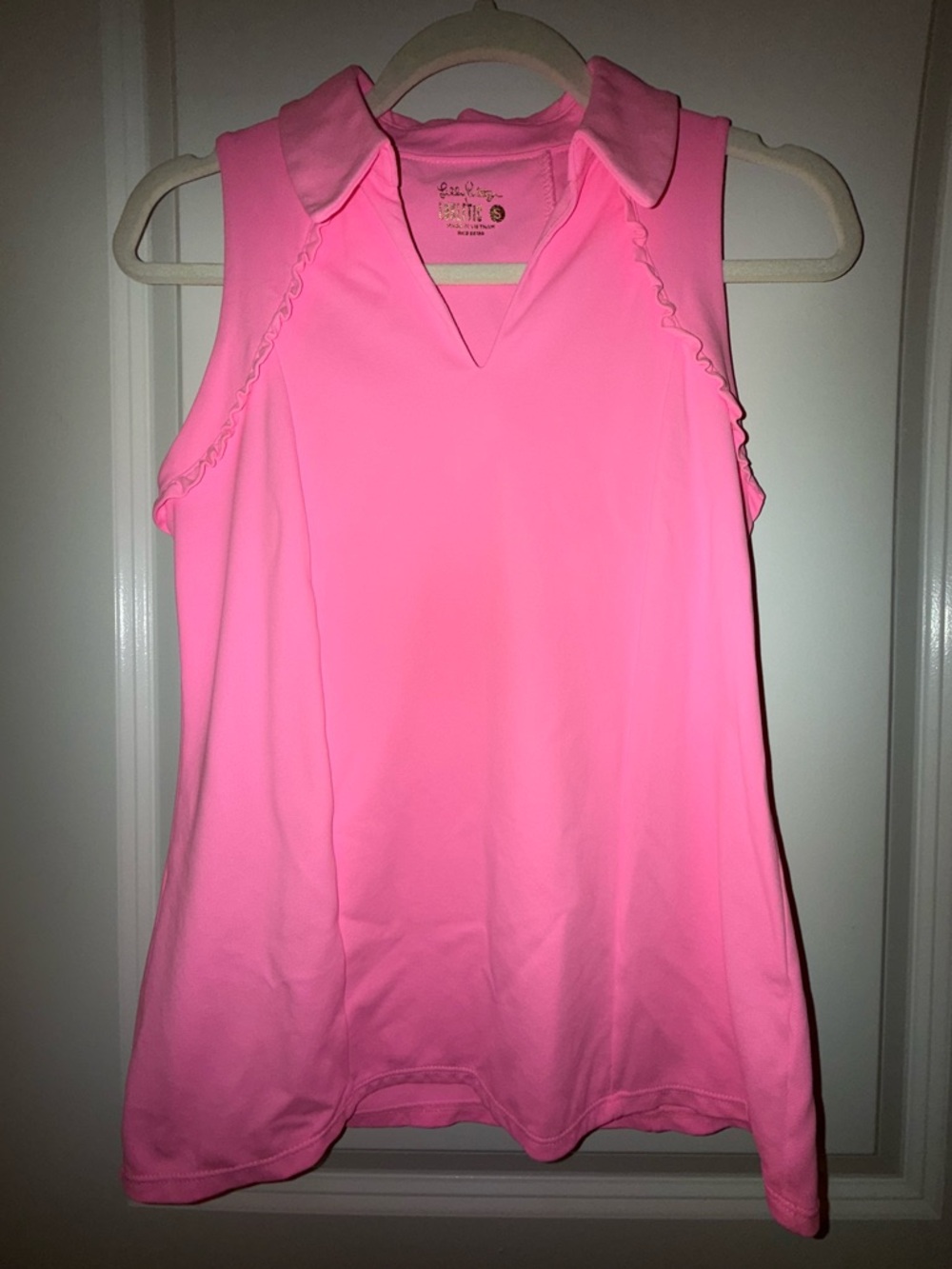 Lilly Pulitzer | Luxetic Martina Pink Polo Top | Ruffle Trim | Size Small